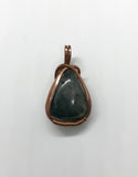 Dainty Moss Agate teardrop Pendant wrapped in square copper wire.