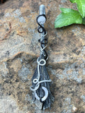 Wire Wrapped Black and Silver Aluminum Broom Pendant with Raw Black Kyanite and Tourmilated Quartz.  