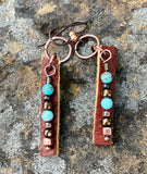 Hypoallergenic Leather, Turquoise, Glass and Copper Earrings