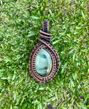 Prehnite Pendant wrapped in Copper