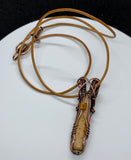 Petrified Palm Wood Necklace wrapped in Copper with Glass Bead Accent and Leather Cord. 