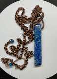 Adjustable Copper Necklace with wire wrapped Blue Sea Sediment Jasper. 