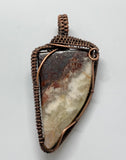 Free Form Akaya Agate Pendant in handwoven Copper.  