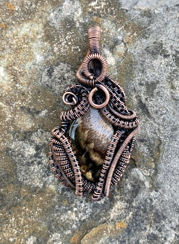 Complex Copper and Petrified Wood Pendant
