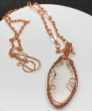 Recycled Glass Necklace with Swarovski Crystal accents on a 19" copper chain with glass beads