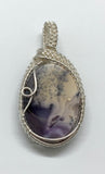 Beautiful Swirling Purple Burro Creek Agate with Dendrites Pendant in wire wrapped Sterling (.925) and Fine (.999) Silver. 