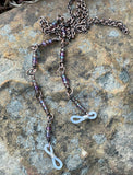 Copper Chain Eyeglass Holder Necklace with Colorful Glass Beads.  Comes with adjustable rubber ends connectors. 