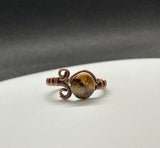 Colorful Mookaite and Wire Wrapped Copper Adjustable Ring.  