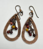 Hammered Copper Earrings with Mookaite Jasper Dangles on Niobium Ear Wires. 