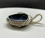 Beautiful Blue Chatoyant Tiger Eye Pendant in wire wrapped Sterling (.925) and Fine (.999) Silver.  