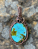 Beautiful Blue Turquoise Pendant in wire wrapped Copper.  