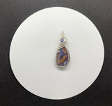 Beautiful Boulder Opal Pendant in Wire Wrapped Sterling Silver (.925) with Tanzanite Accent