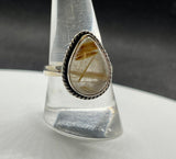 Sterling Silver (.925) Golden Rutilated Quartz Ring.  Size 8.75
