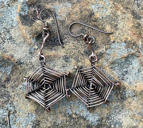 Hypoallergenic Copper Spiderweb Earrings