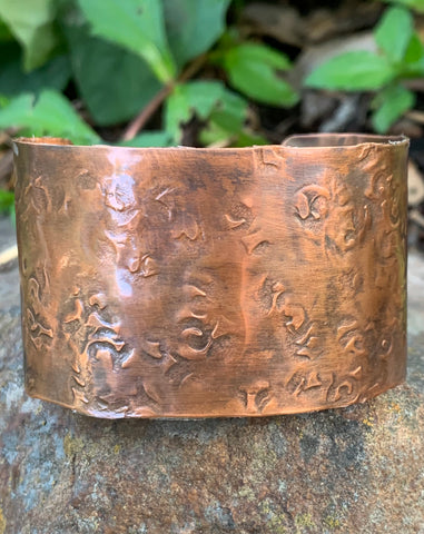 Hand Embossed Wide Copper Cuff Bracelet.