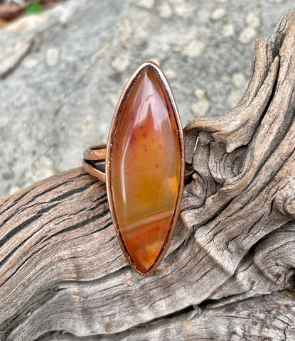 Marquise shaped Carnelian Ring set in Copper.