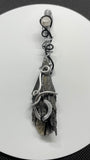 Wire Wrapped Black and Silver Aluminum Broom Pendant with Raw Black Kyanite and Tourmilated Quartz.  