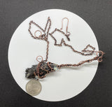 Wire Wrapped Copper and Raw Black Kyanite Broom Necklace with Iridescent Glass  Star Accent