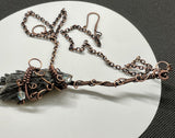 Wire Wrapped Copper and Raw Black Kyanite Broom Necklace with Iridescent Glass  Star Accent