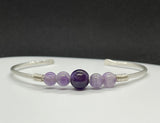 Heavy Gauge (.925) Sterling Silver Bracelet with Amethyst and Dog Tooth Amethyst.