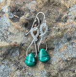 Wire Wrapped Sterling (.925) Silver and Malachite Earrings.
