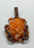Self collected Beautiful Natural Orange Calico Scallop Sea Shell Pendant wrapped in handwoven Copper with Swarovski Crystal accent beads. 