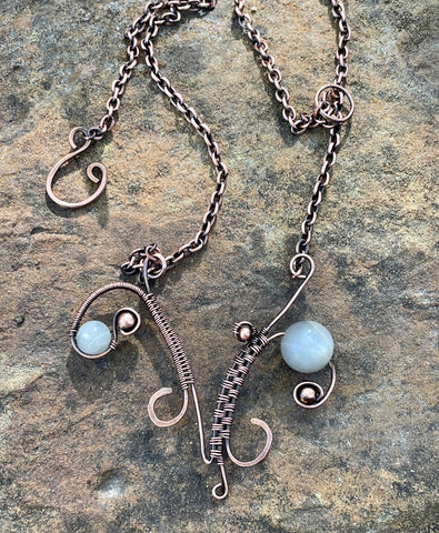 Wire Wrapped Copper and Gray Moonstone Necklace.