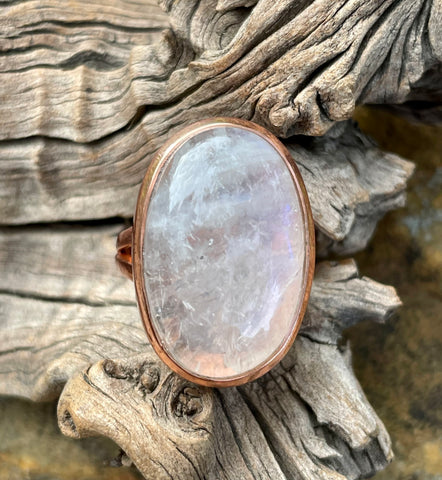 Rainbow Moonstone Ring Set in Copper.