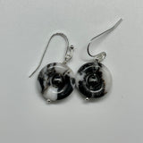 These little Black and White Sterling Silver Earrings are made with an Agate Donut with a glass bead in the middle.