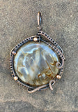 Distinctive Agate in Copper Pendant. Intricately woven and beaded