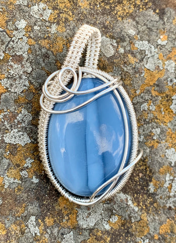 Blue Opal Pendant in Sterling and Fine Silver