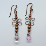 Handcrafted Copper Earrings with Copper Beads and Crystal Drops.  The ear wires are Niobium, which is naturally hypoallergenic, making this ear wire especially suited for customers with metal sensitivities. 