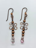 Handcrafted Copper Earrings with Copper Beads and Crystal Drops.  The ear wires are Niobium, which is naturally hypoallergenic, making this ear wire especially suited for customers with metal sensitivities. 