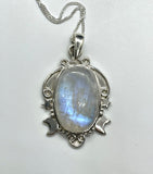 Rainbow Moonstone Necklace in Sterling Silver.