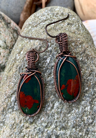 Bloodstone and Copper Earrings
