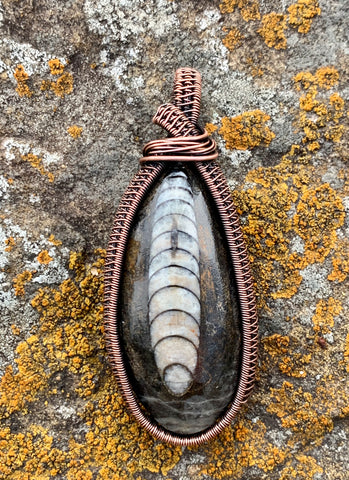 Orthoceras Fossil Pendant in Copper