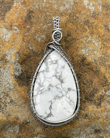 Howlite Pendant in Wire Wrapped Sterling Silver (.925) that has been Antiqued to match the stone. 