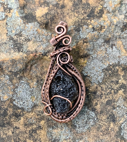 Agni Manitite Tektite Pendant in wire wrapped copper. 
