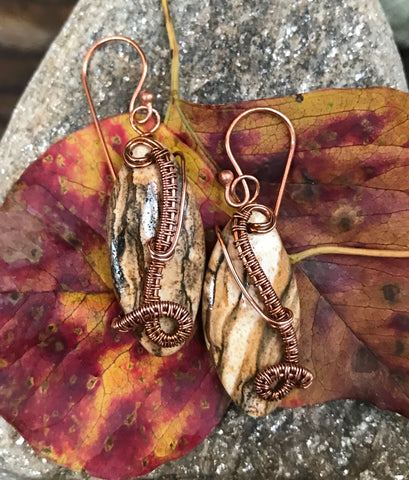 Elegant Picture Jasper and Copper Earrings