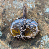 Golden Moss Agate Tree of Life Pendant in Copper. 