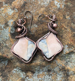 Delightful Peach and Gray  Maligano Jasper Earrings in Wire Wrapped Copper with Niobium Ear Wires.