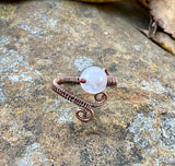 Woven Copper and Rose Quartz Ring - Adjustable