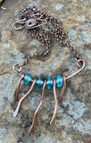 Hammered Copper and Aqua Glass Necklace