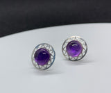 Sterling Silver and Amethyst Geometric-Edge Post Earring