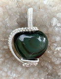 Colordul Rainbow Obsidian Heart Pendant in Wire Wrapped Sterling (.925) and Fine (.999) Silver.