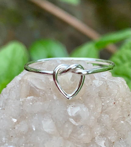 Delicate Little Love Knot Heart Ring in Sterling Silver.