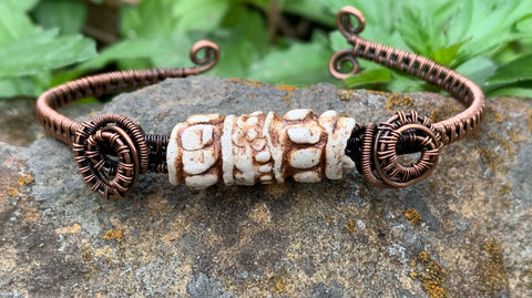 Decorative Clay Bead Cuff Bracelet with Wire Wrapped Copper.