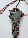 Big, Bold Turquoise Necklace in Wire Wrapped Copper on an Adjustable Copper Chain.