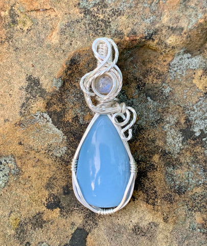 Striking Blue Opal and Labradorite Pendant in Sterling (.925) and Fine (.999) Silver.