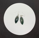Deep Green Spectacular Marquise Shaped Moss  Agate Earrings with Sterling Silver Ear Wires. 